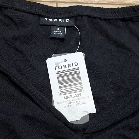 Torrid Babydoll Rayon Top With Side Cutouts SZ 4X (26) Black Blouse Stretch - Picture 2 of 10